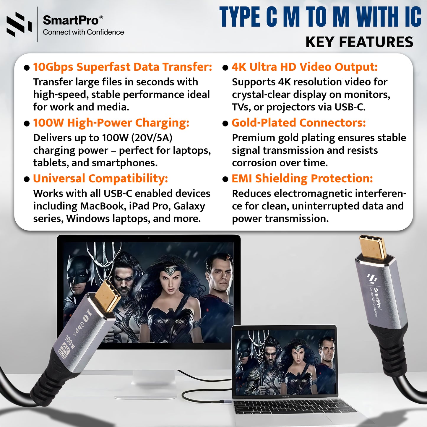 SmartPro TYPE C TO TYPE C CABLE 10 GBPS 3.2V 5A