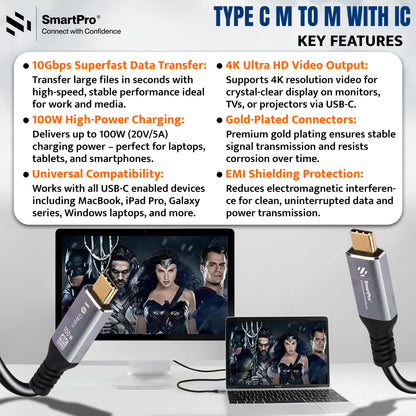 SmartPro TYPE C TO TYPE C CABLE 10 GBPS 3.2V 5A