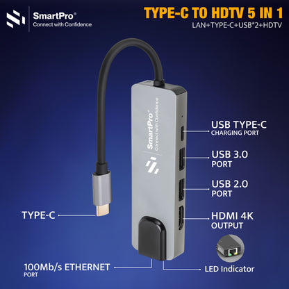 SmartPro 4K TYPE C TO 5 IN 1 CONVERTER (METAL HEAD)