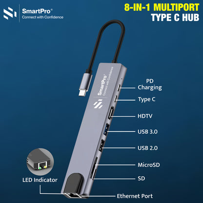 SmartPro 4K TYPE C TO 8 IN 1 CONVERTER (METAL HEAD)