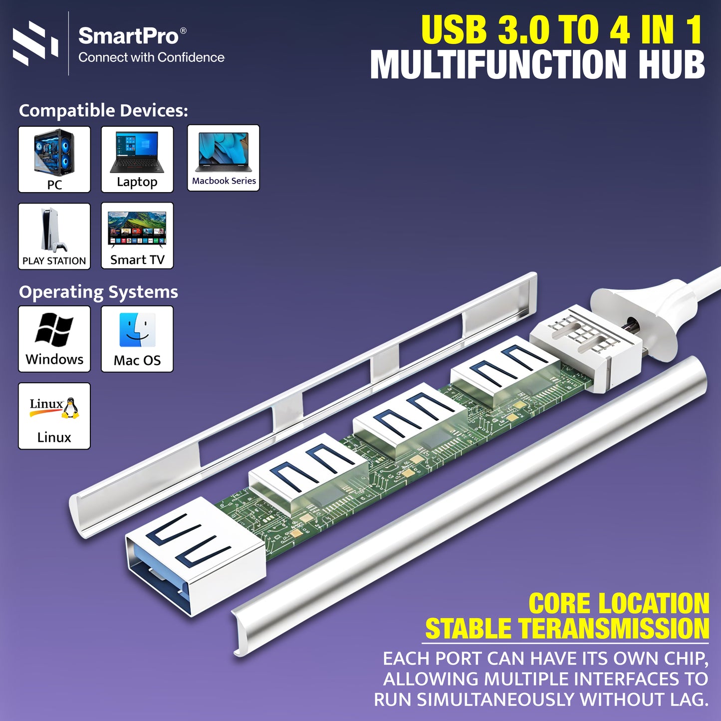 SmartPro USB To 4-Port USB 3.0 Hub