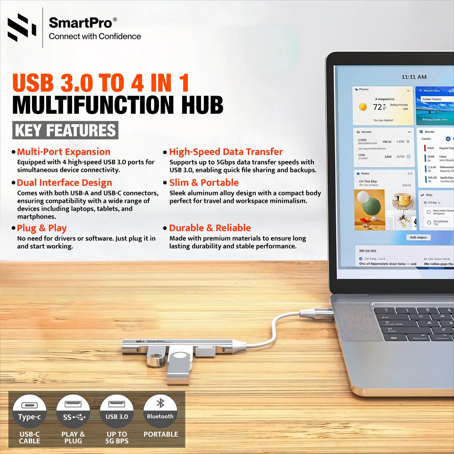 SmartPro USB To 4-Port USB 3.0 Hub