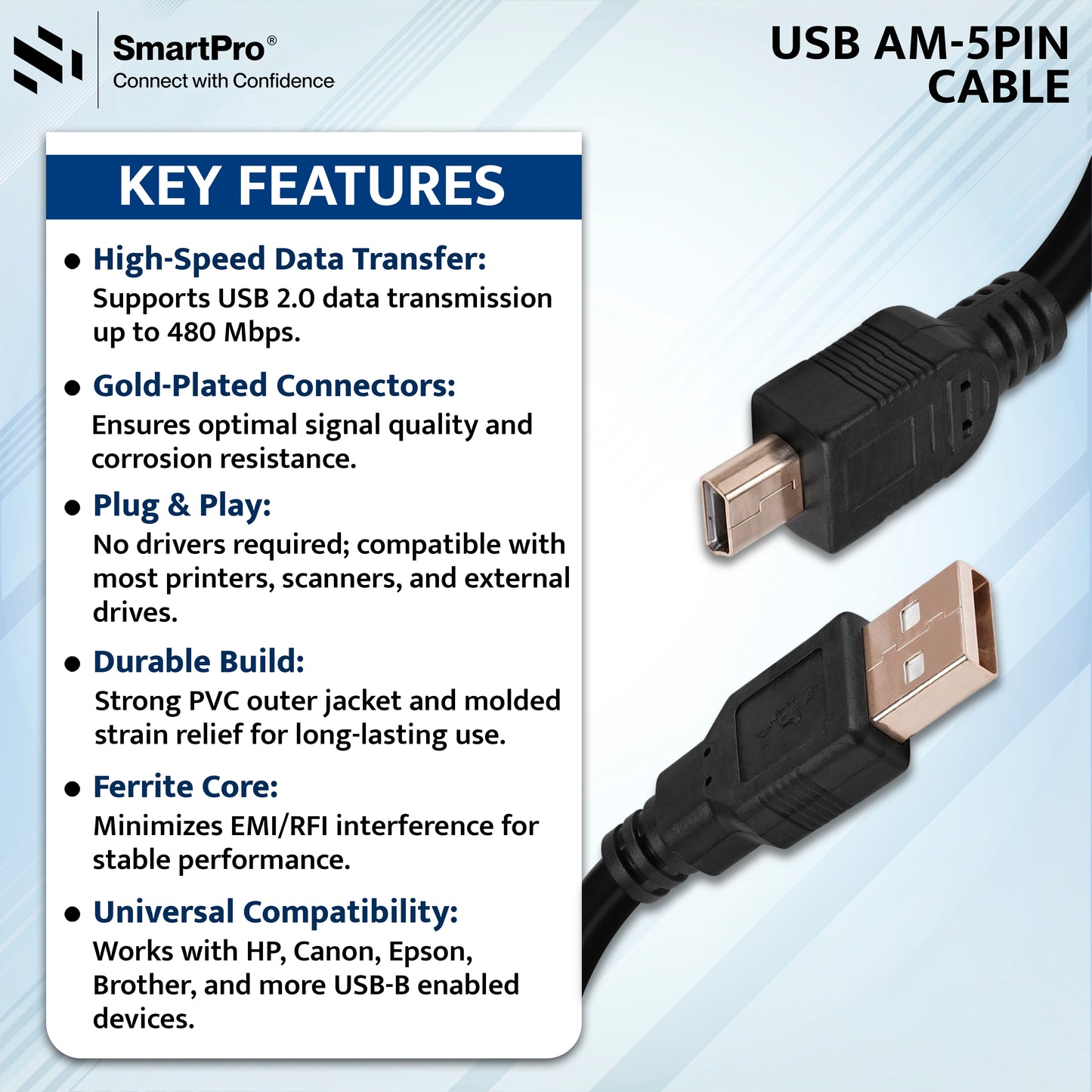 SmartPro USB TO 5 PIN CABLE (BLACK)