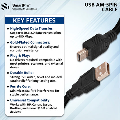 SmartPro USB TO 5 PIN CABLE (BLACK)