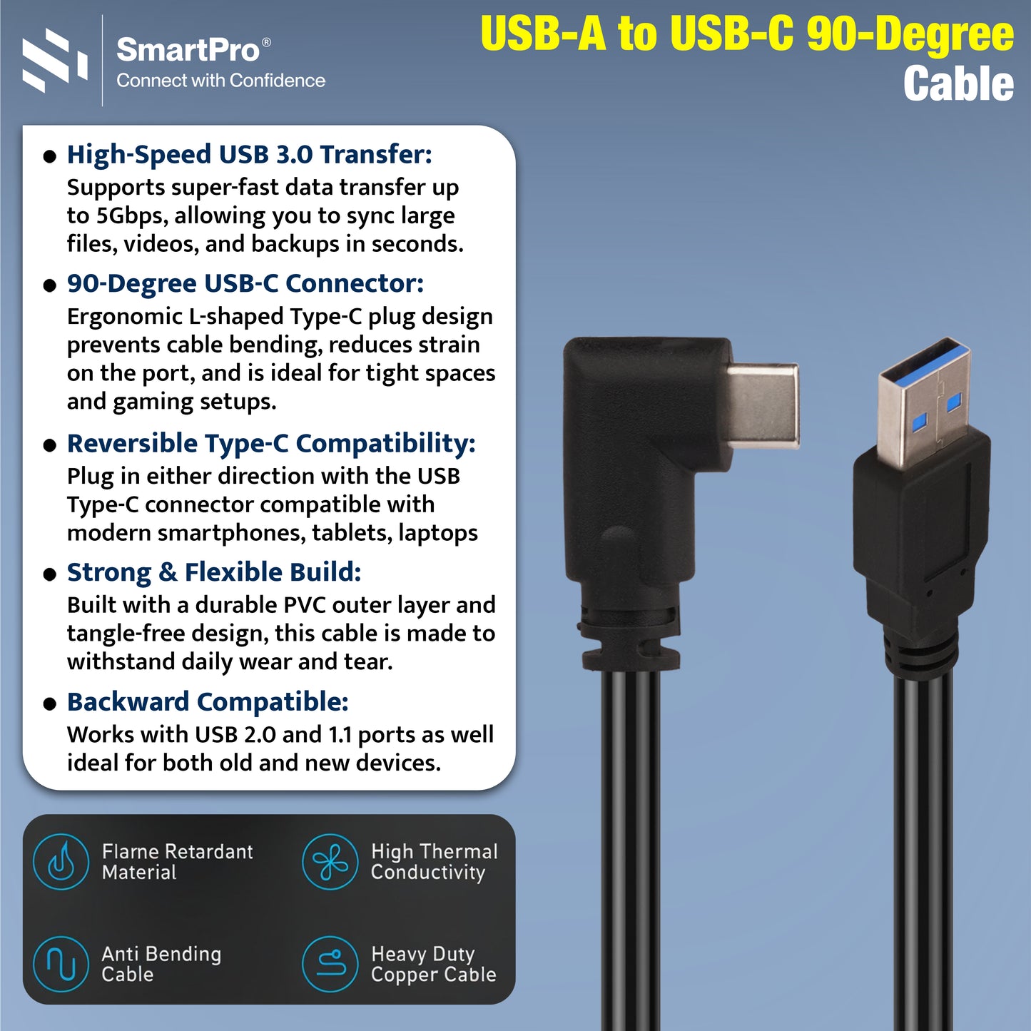 SmartPro USB TO MICRO USB CABLE L TYPE (BLACK)