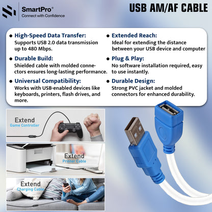 SmartPro USB EXTENSION CABLE (WHITE/BLUE)
