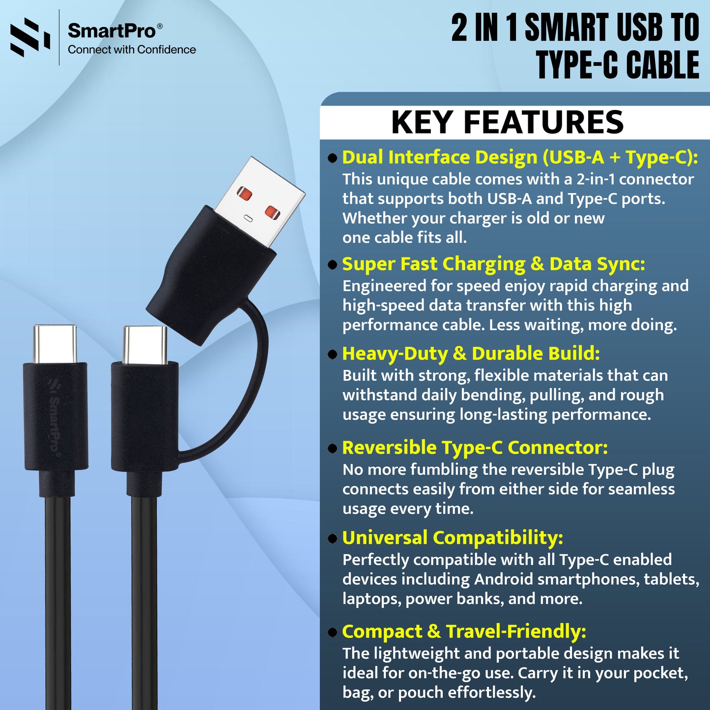 SmartPro USB 3.1 C-C/A 2 IN 1 (10 GBPS CABLE)