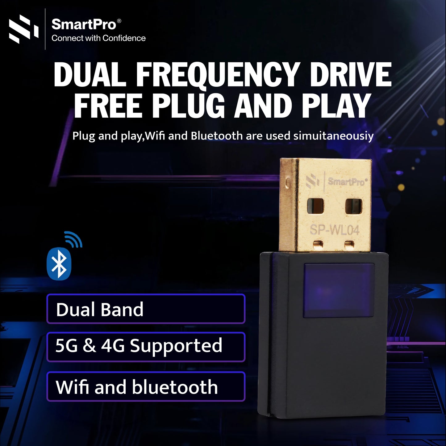 SmartPro 5G WIFI +BT 2IN1 DUAL BAND ADAPTOR (600MBPS WIFI + BLUETOOTH 5.0)