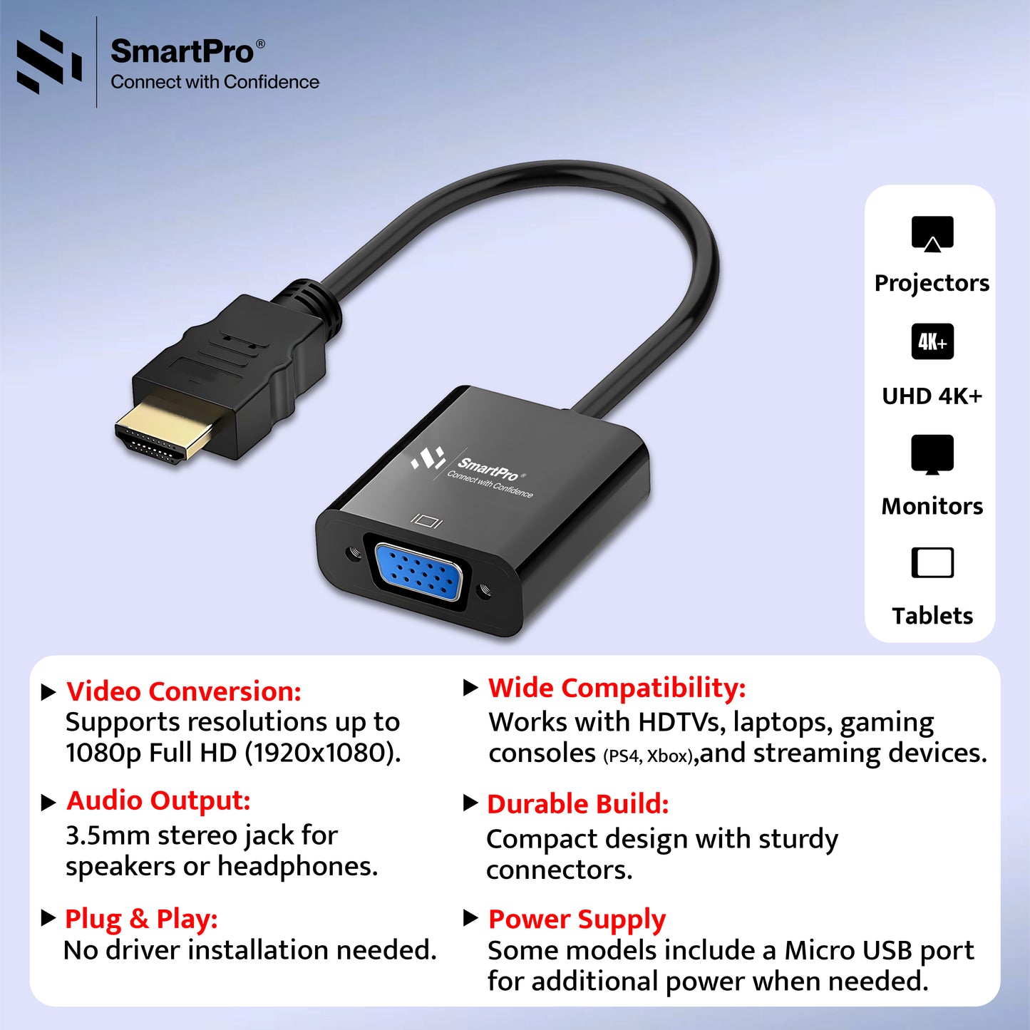 SmartPro HDMI TO VGA +AV ADAPTER