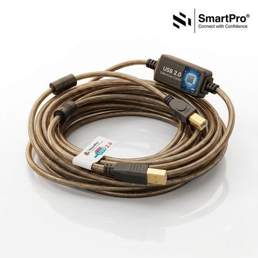 USB 2.0 ACTIVE PRINTER CABLE TRANSPERENT (STOCK GOODS)