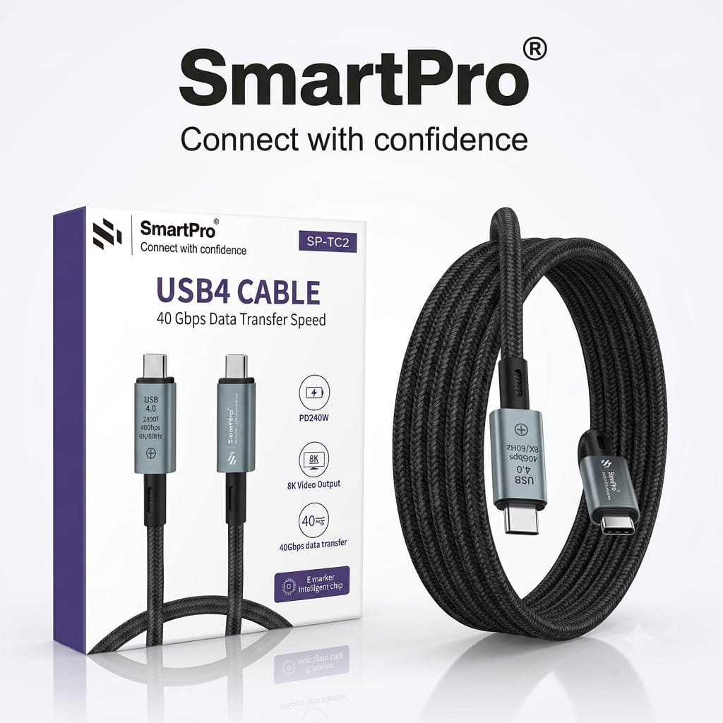 SMART PRO TYPE C TO TYPE C CABLE ORGINAL NYLONE ( 40 GBPS)
