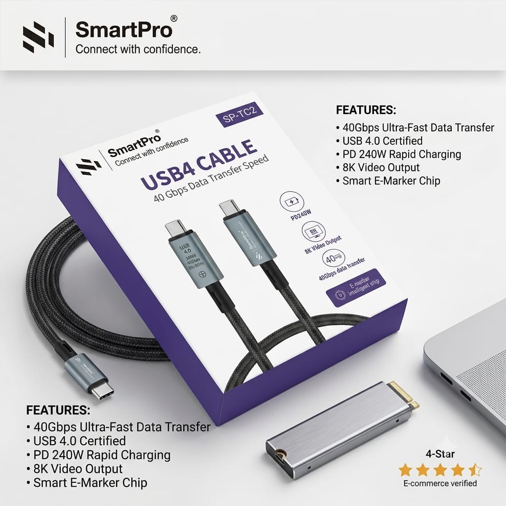 SMART PRO TYPE C TO TYPE C CABLE ORGINAL NYLONE ( 40 GBPS)