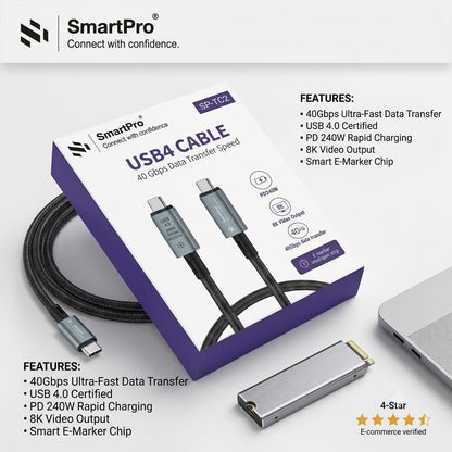 SMART PRO TYPE C TO TYPE C CABLE ORGINAL NYLONE ( 40 GBPS)