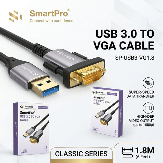 SmartPro USB 3.0 to VGA Cable 1.8 Meter (Metal)