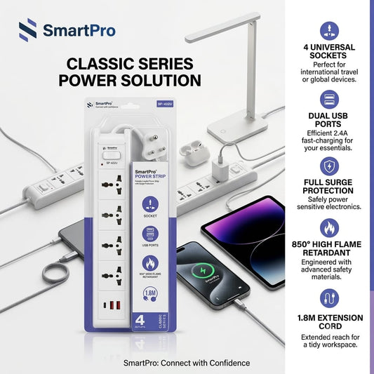 SmartPro Power Strip 5 Socket with 2 USB Ports + 1 USB-C PD Fast Charging | 1.8 Meter Cable