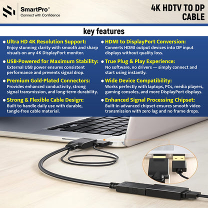 SmartPro 4K HDMI to DisplayPort (DP) Converter