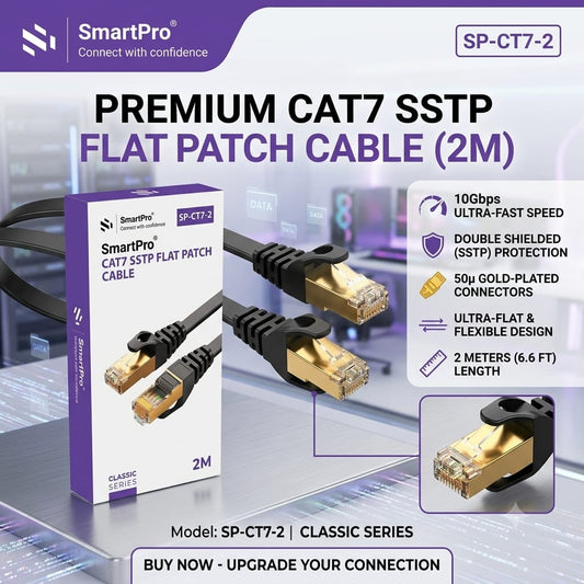 SmartPro CAT 7 Ethernet Cable Flat (Black)