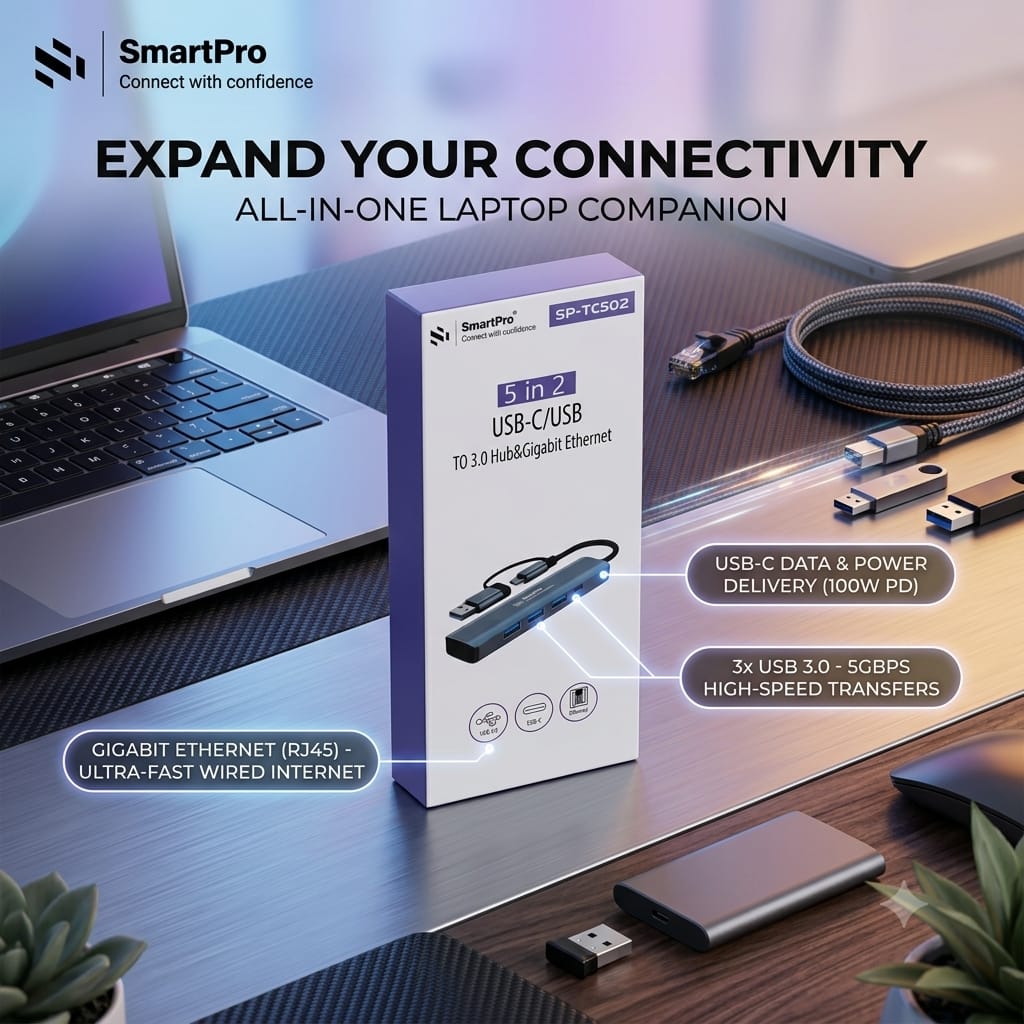 SmartPro Type-C &amp; USB 5-in-2 Gigalan Converter