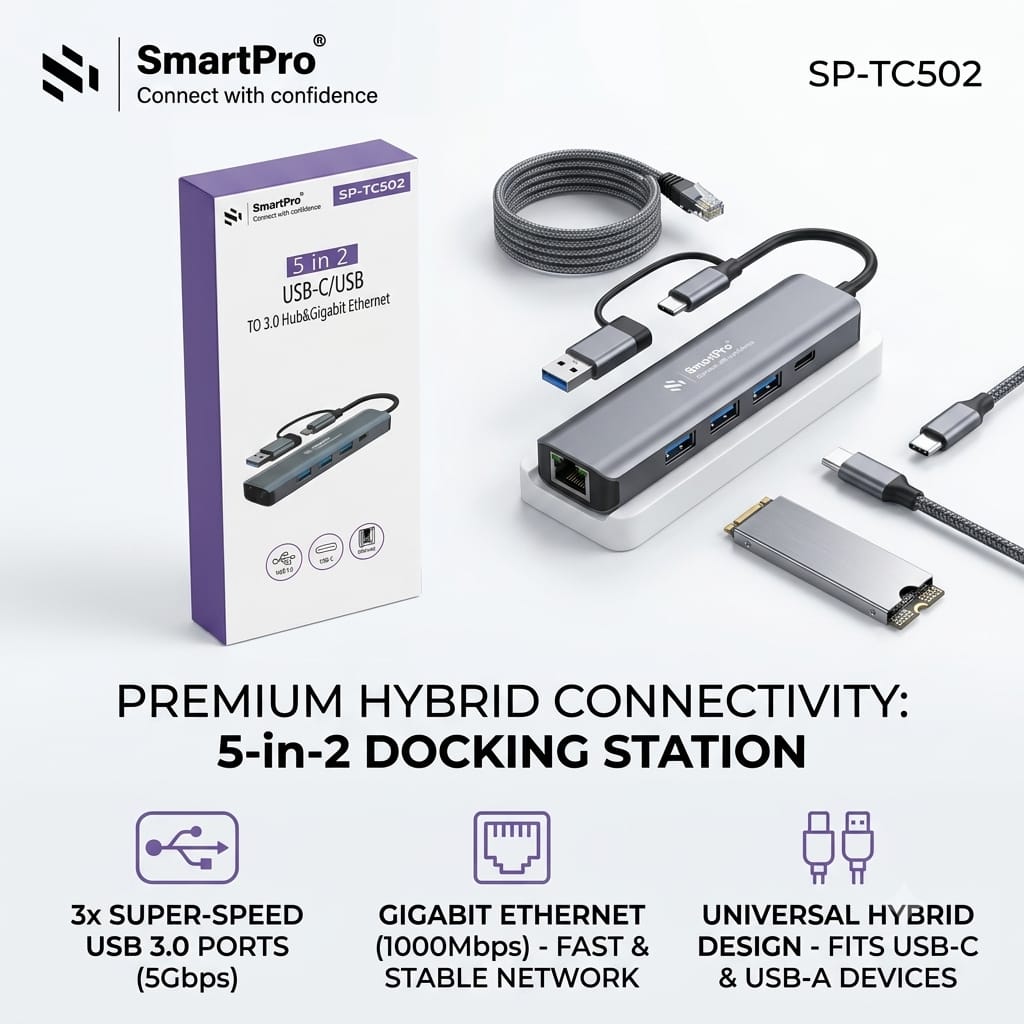 SmartPro Type-C &amp; USB 5-in-2 Gigalan Converter