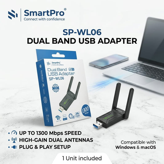 SmartPro WiFi + Bluetooth Dual Band USB Adapter (1300Mbps) – High-Speed Wireless &amp; Bluetooth Connectivity
