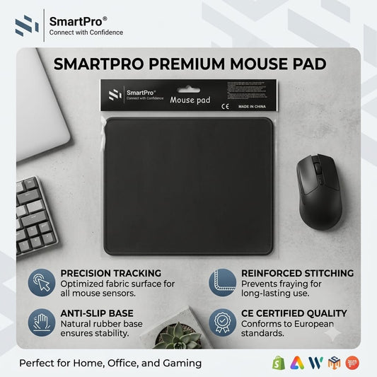 SmartPro Mouse Pad with Stitched Border – Black