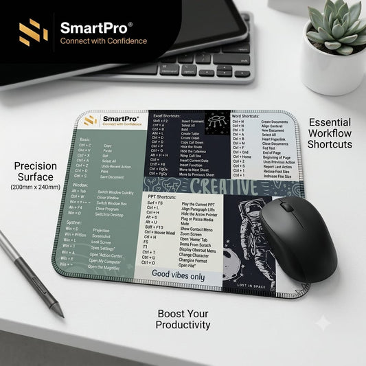 SmartPro Mouse Pad Black with Stitched Border (200 x 240 x 2mm)