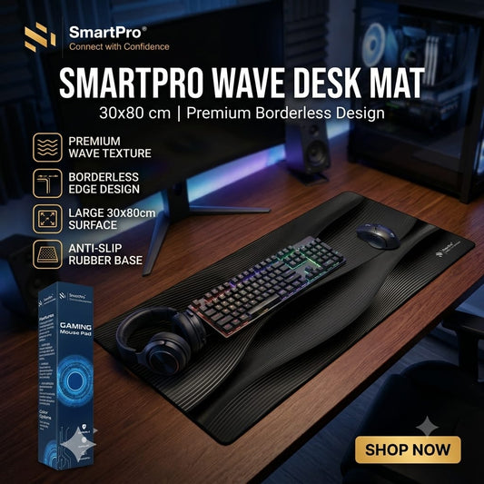 SmartPro Box Packing Border Stitched Gaming Mouse Pad (Wave Printed) – 300 x 800 x 2mm