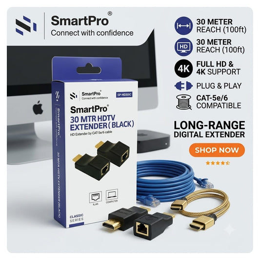 SmartPro HDMI Extender with Double IC (Black) – 30 Meter